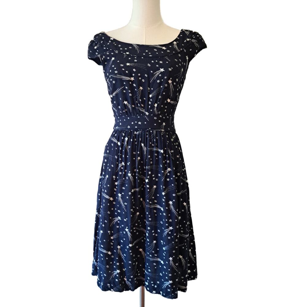 New Modcloth Emily and Fin Rachel Dress Navy Retro Shooting Star Fit & Flare